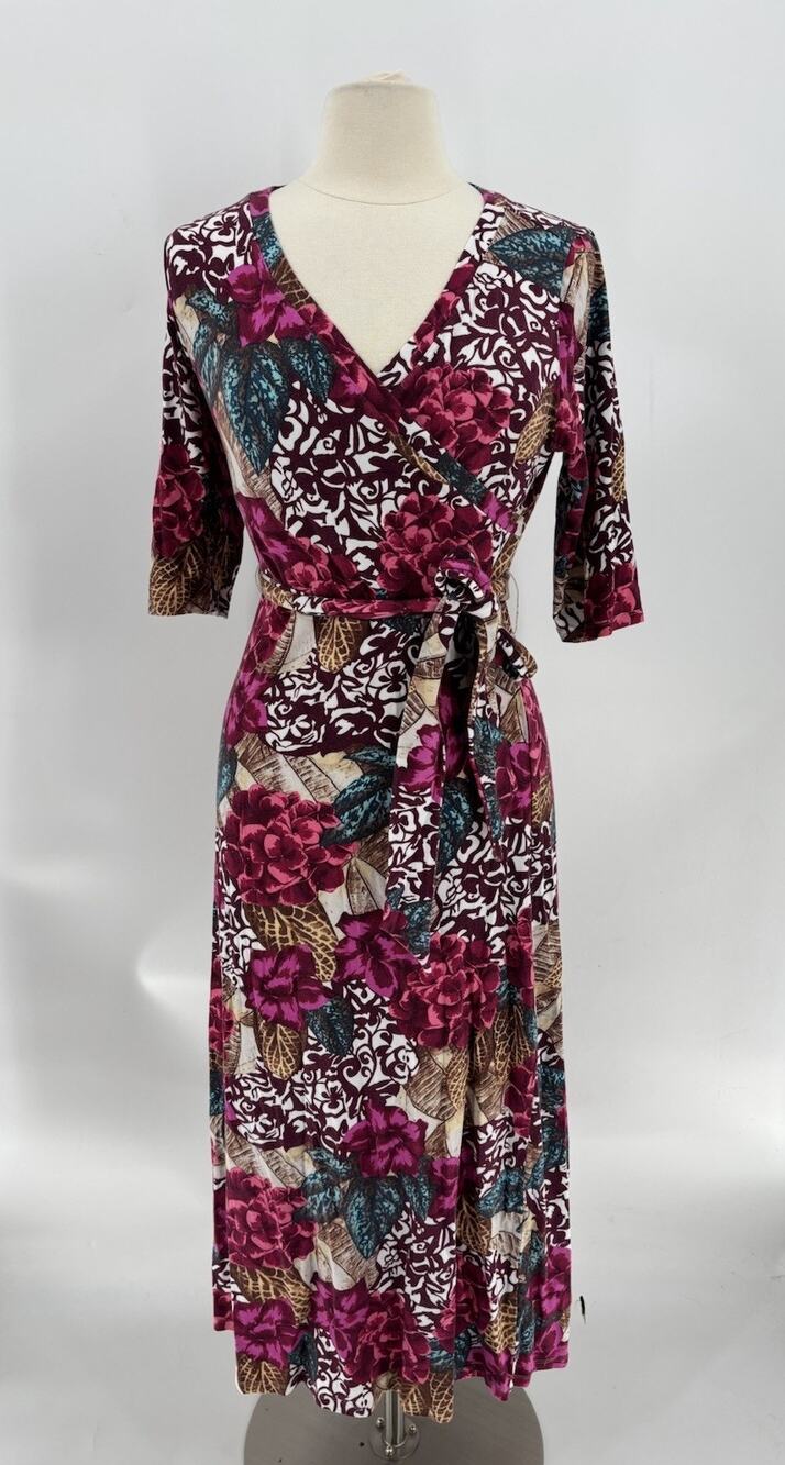 Soft Surroundings Salvadora Wrap Maxi Dress Womens PS Pink Floral V Neck Belted